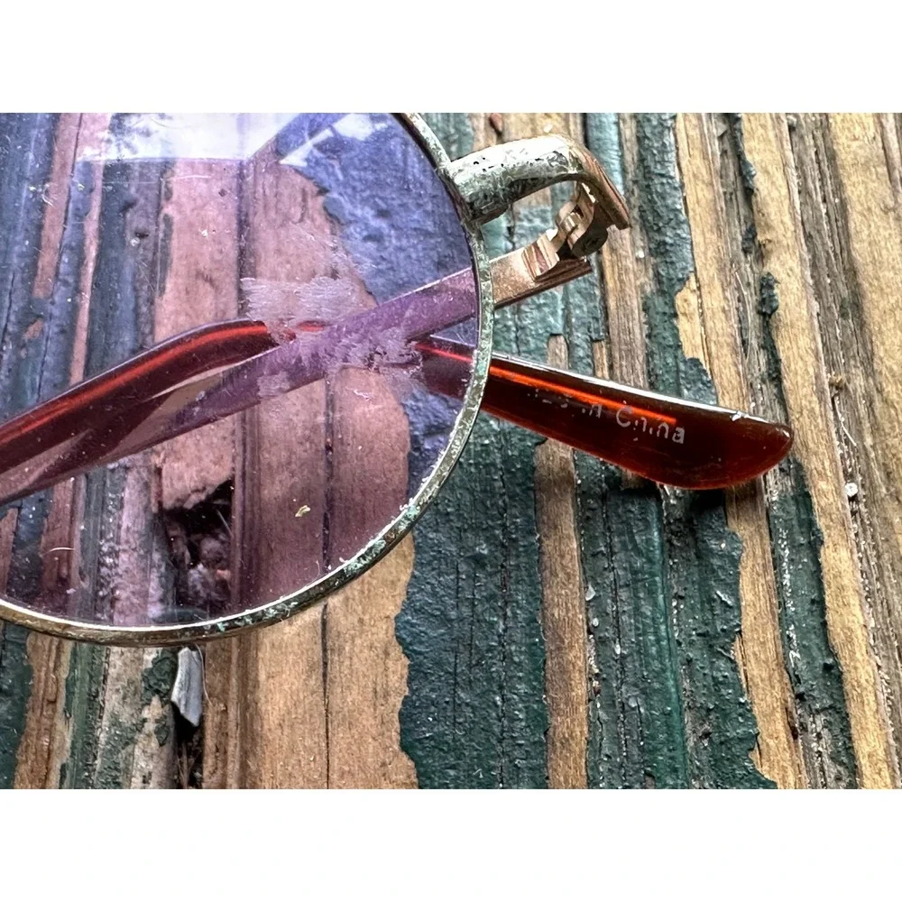 Vintage Round Purple Tinted Sunglasses Gold Metal Frame Retro Circular Shades